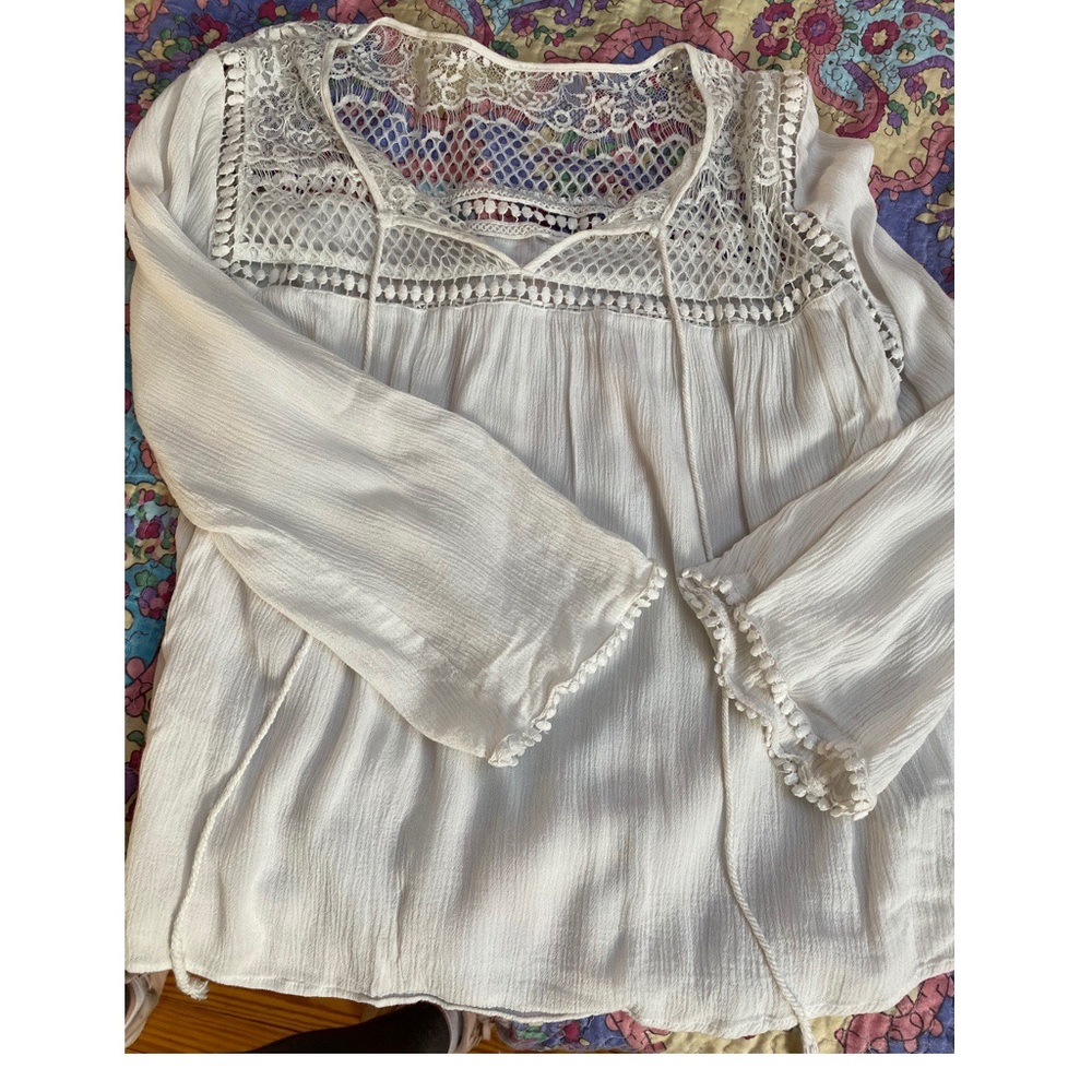 Flowy White Mesh Bohemian Peasant Top